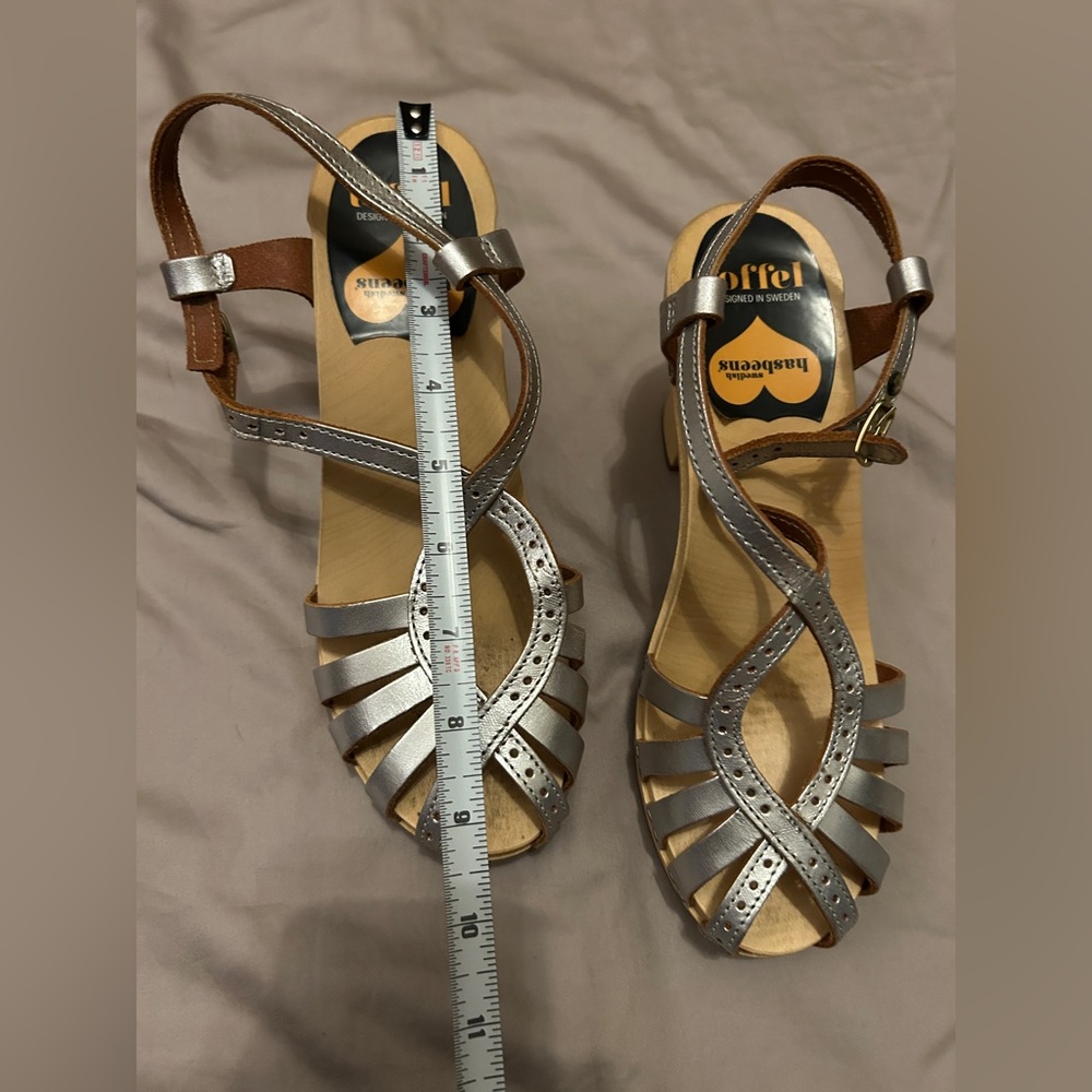 Swedish Hasbeens silver leather wooden clog sandals Size 7.5 - Picture 11 of 11